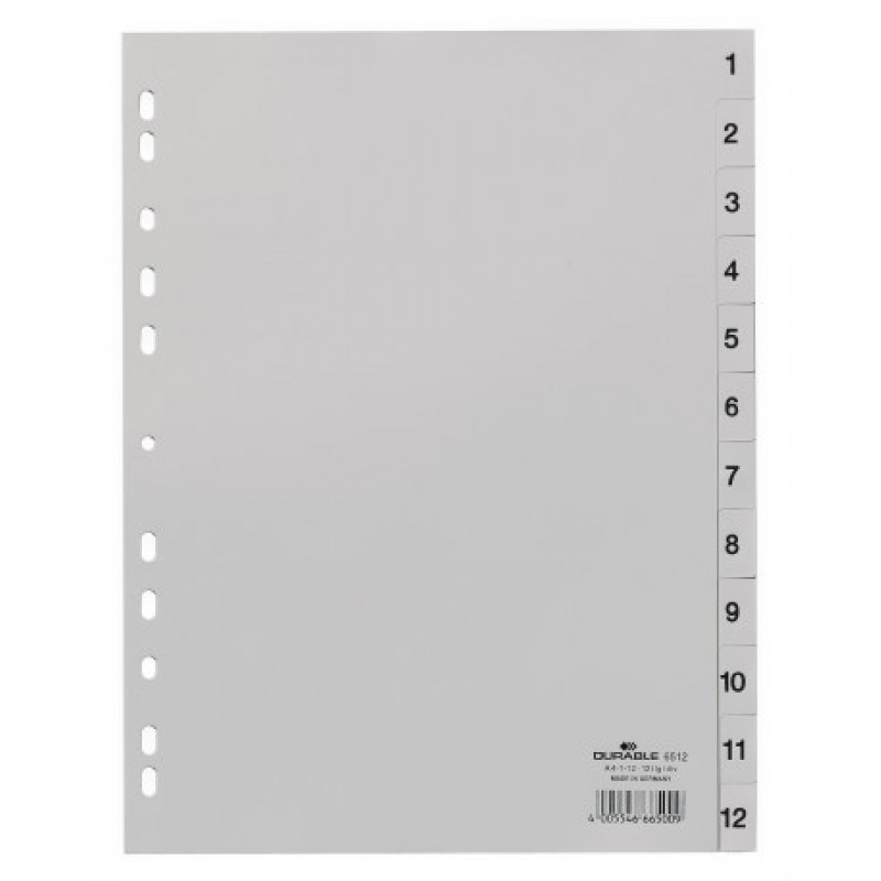 DURABLE 6512 GREY INDEXES WITH PRINTED AND COLOURED TABS 1-12